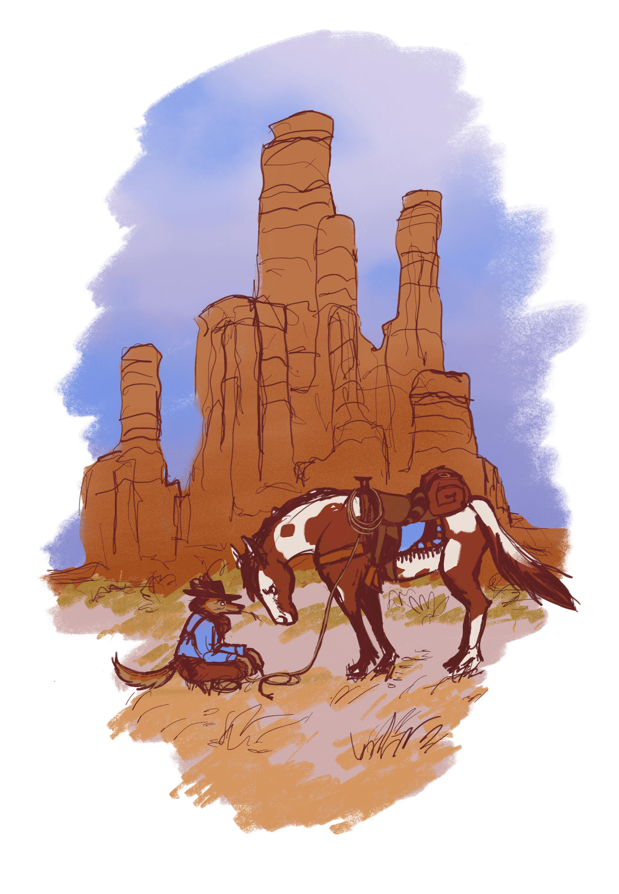 Coyote Cowgirl Spot Illustration